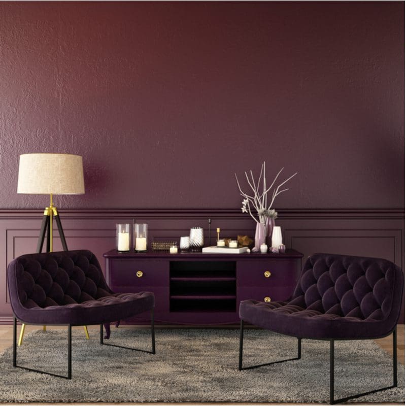 Luxe Deep Plum and White Seating Area purple and white room idea