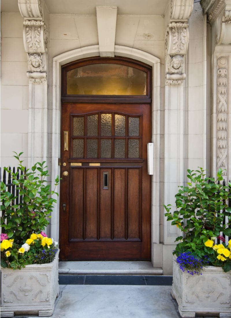 Dark Brown Door, one of the best front door colors for white houses