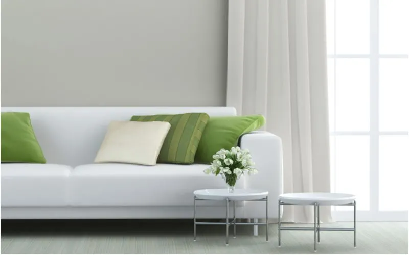 Piece on what color furniture goes with gray walls depicting a white sofa