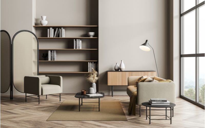 Standard dimension bookshelves in a room
