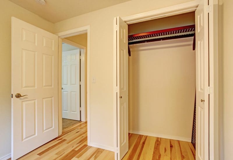 Standard closet depth shown through French Doors