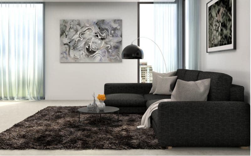 Answer to the question what colors go with black sofa with simple gray and fluffy black rugs and throws