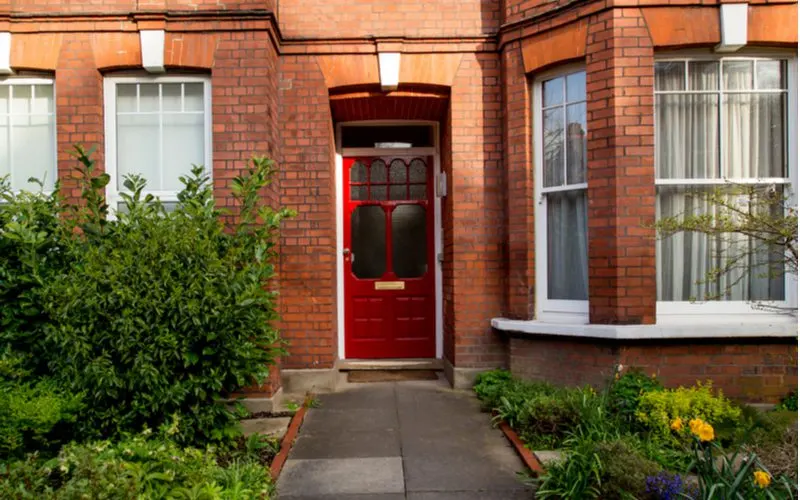 Bright Red Brown House Front Door Color