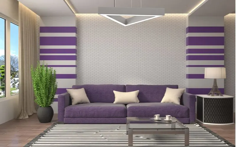 Modern Purple and White Striped Accent Wall 