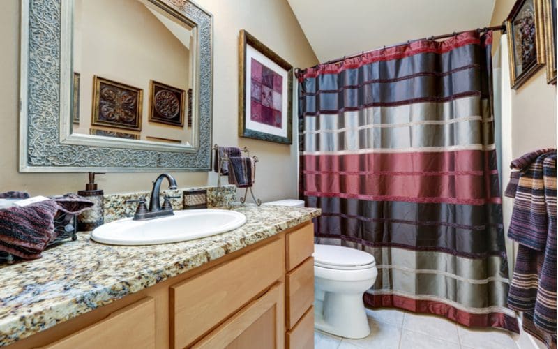 Shower curtains with matching window curtains out of frame