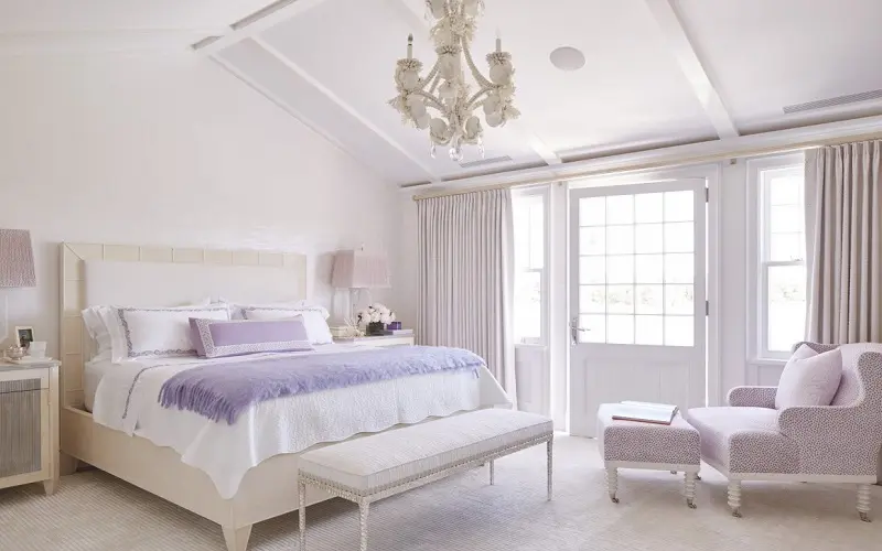 Lavander and Snowy White Bedroom Decor