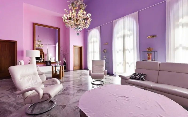 Lavander walls with baby pink chairs 