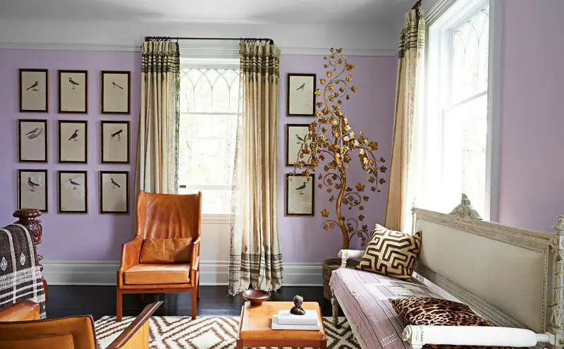 Lavender and terra cotta living room