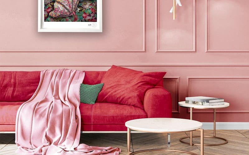 Living room with red and pink color combination