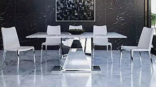 Zuri Furniture Modern Bianco 71 Inch Dining Table with White Carrara Marble Top