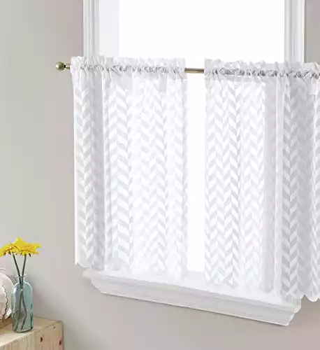 HLC.ME Herringbone Lace Sheer Kitchen Cafe Curtains