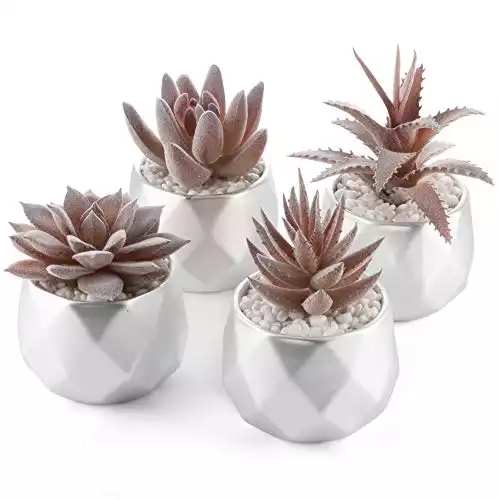 4 Pcs Artificial Pink Succulent Plants in Mini Pots