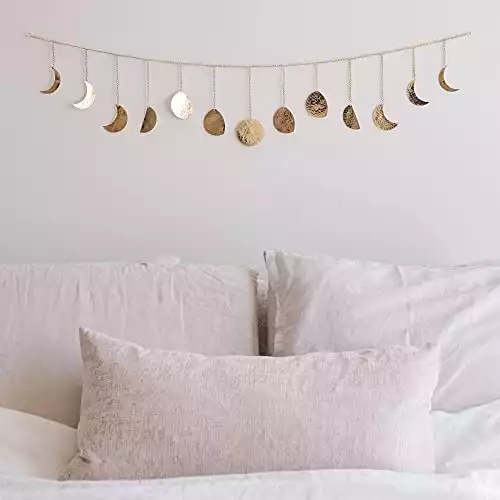 Moon Phase Wall Hanging Handmade Hammered Gold