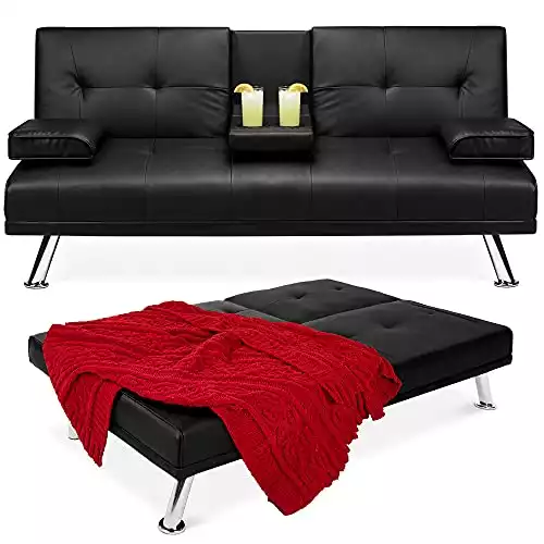Best Choice Products Faux Leather Upholstered Modern Convertible Folding Futon Sofa Bed