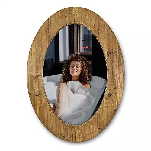 WOOCAFO Oval Mirror, Hanging Decorative Wooden Wall Mirror