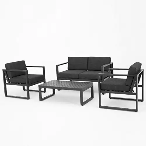GDF Studio Nealie Patio Furniture ~ 4 Piece Outdoor Aluminum Chat Set