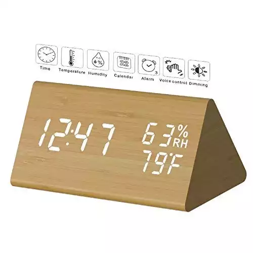 Digital Alarm Clock, Micar LED Wood Grain Alarm Clock