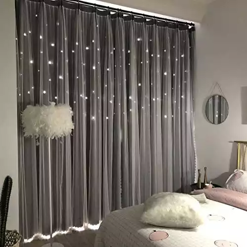 Unistar 2 Panels Stars Blackout Curtains for Bedroom