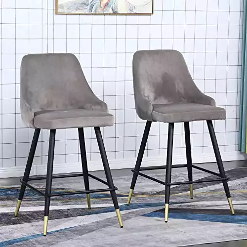 Bar Stools Set of 2 Counter Stools Velvet Barstool Modern Bar Chairs