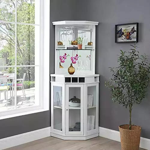 Home Source Corner Bar Unit White, Great for a Coffee Bar