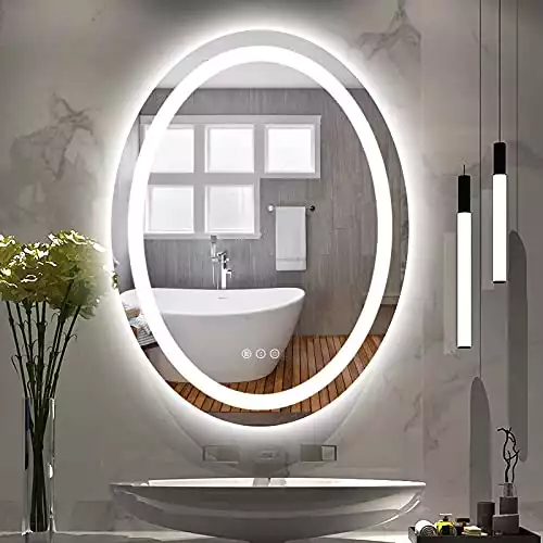 Amorho Oval LED Mirror Bathroom Dimmable Shatter-Proof & Frameless
