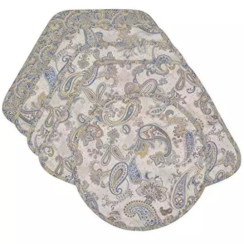 Sweet Pea Quilted Blue & Beige Paisley Print Wedge-Shaped Placemats