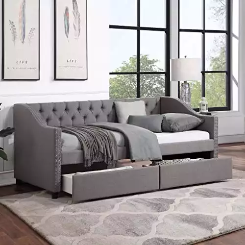 FLIEKS Upholstered Daybed with Two Storage Drawers