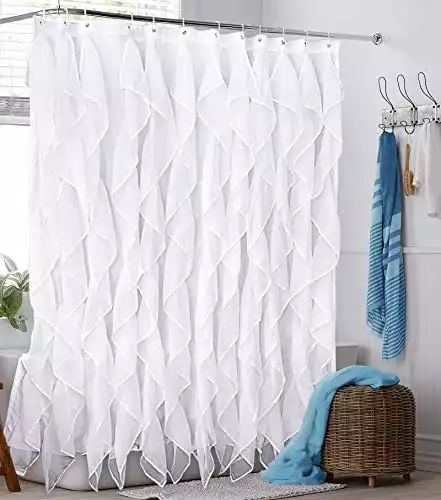 Reisen White Ruffled Sheer Shower Curtains