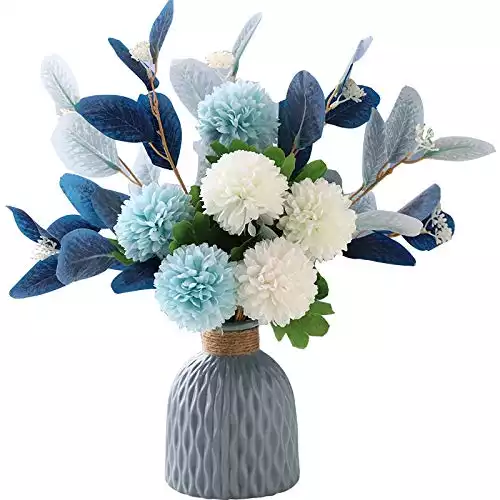 NAWEIDA Artificial Flowers with Vase Faux Hydrangea Flower Arrangements