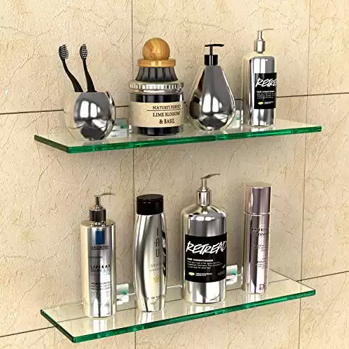 GeekDigg 2 Sets Bathroom Glass Shelf, No Drilling Shower Caddy