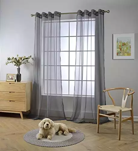 MIUCO 2 Panels Grommet Textured Solid Sheer Curtains
