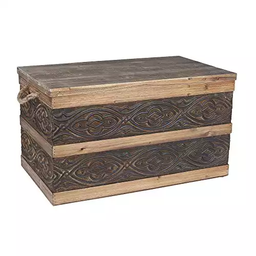 Household Essentials Metal Banded Wooden Storage Trunk with Handles