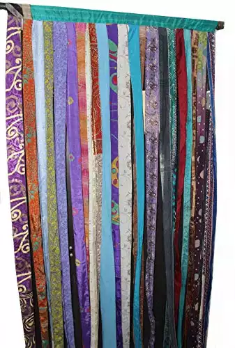 Mango Gifts Old Silk Sari Multicolor Ribbon Doorway Curtain