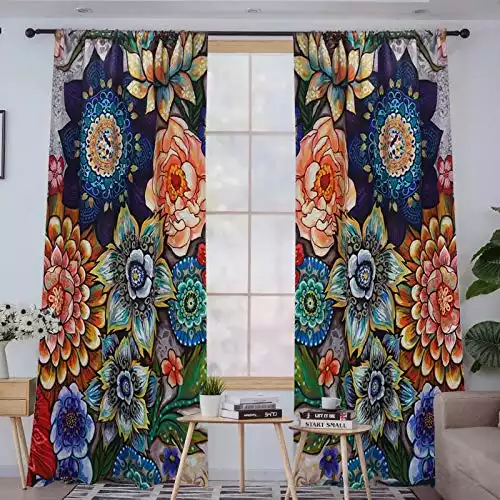 YoKii Boho Floral Blackout Curtains for Bedroom 84-Inch