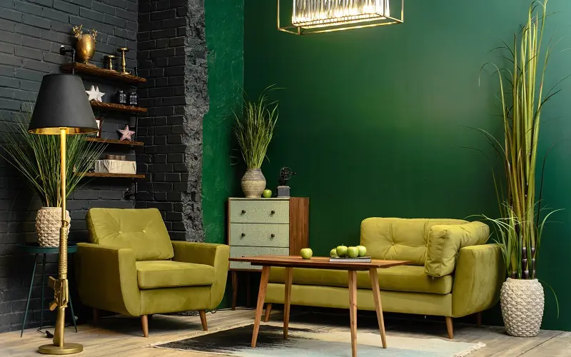 Dark green and light green living room color combination