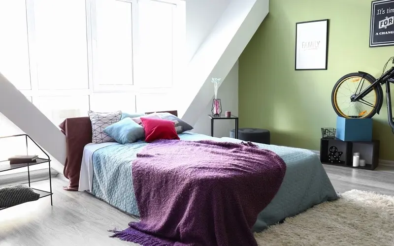 Sage green lilac bedroom