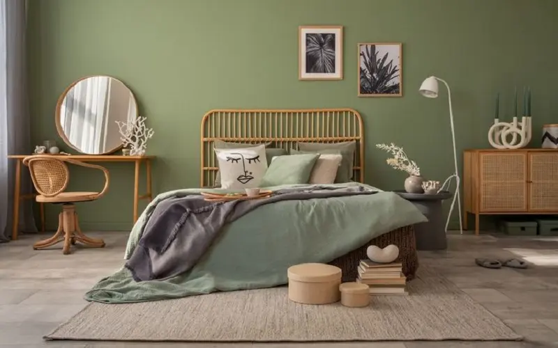 Wooden details with sage green