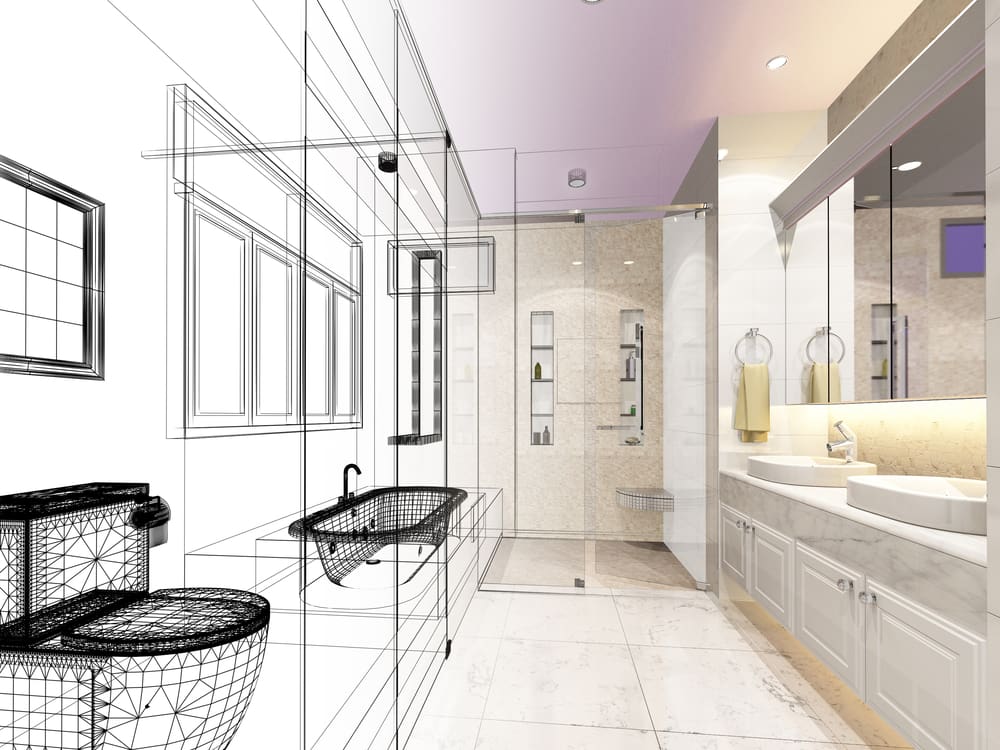 Image of a home with an average bathroom size sketched out in a half-real image