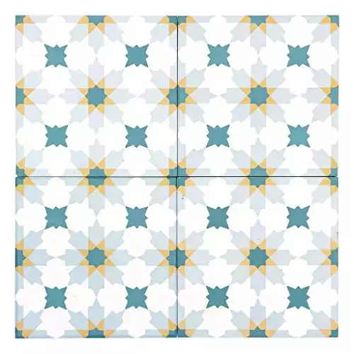 Modern 8X8 Diamond Floral White Teal Sky Blue Yellow