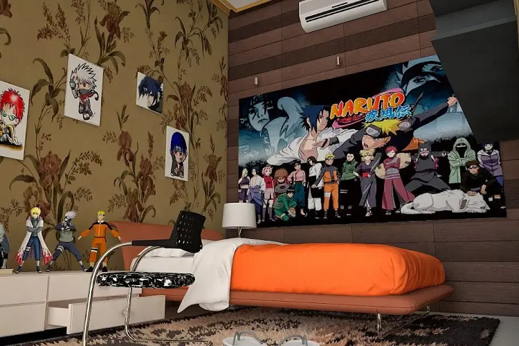 Teenager room with anime details