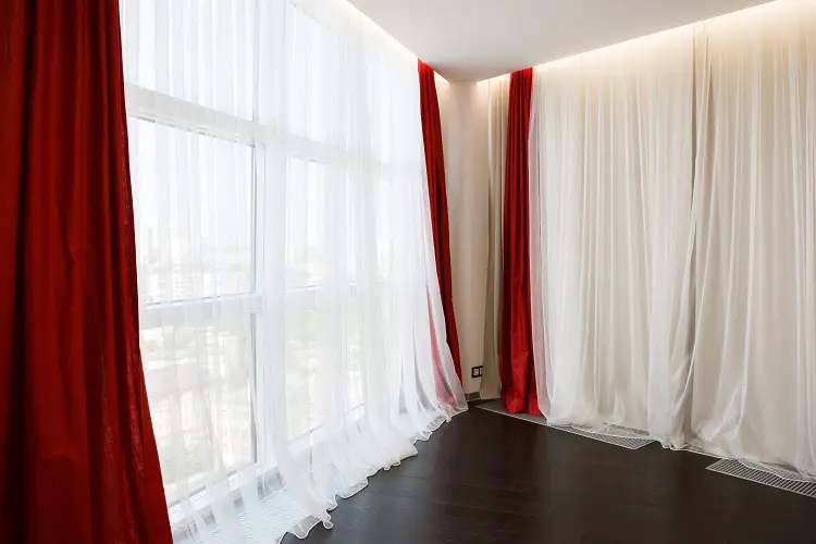 Living Room Window With Red Curtains