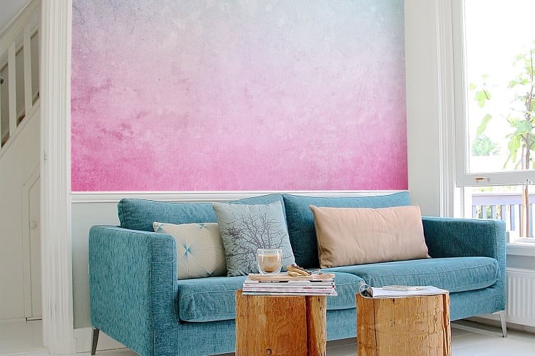 Living Room with Pastel Pink and Blue Ombré