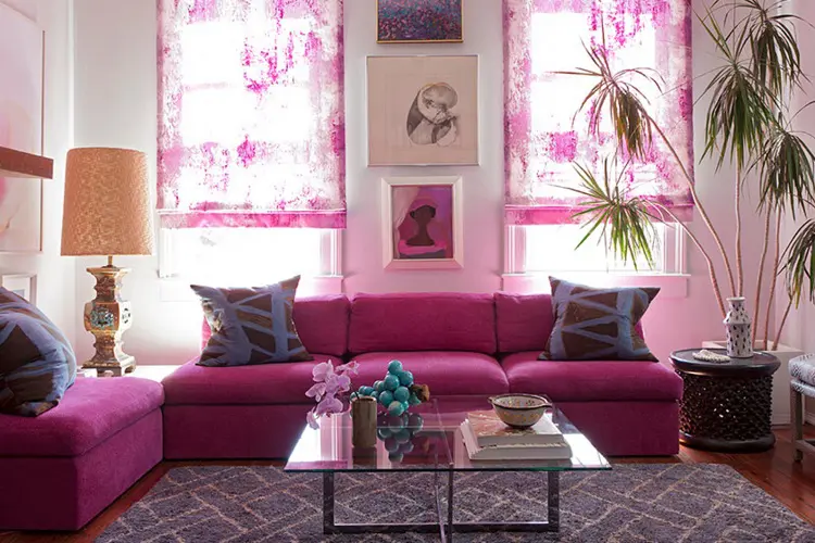 Living Room with Sugar Pink and Purple Colors