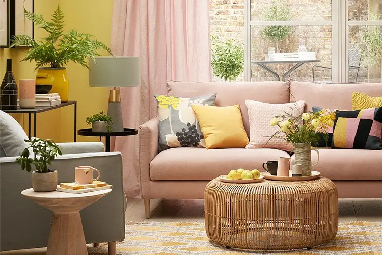 Tropical Pink and Yellow Living Room