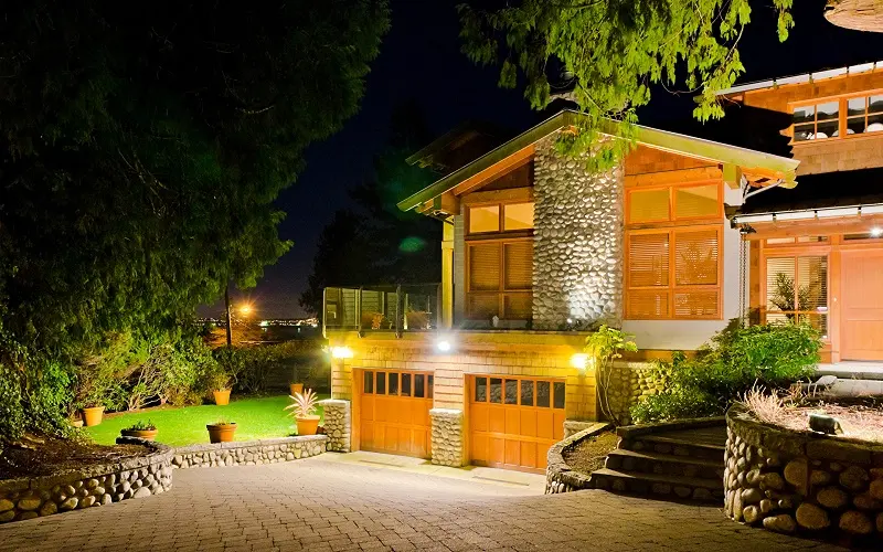 House with orange porch lights