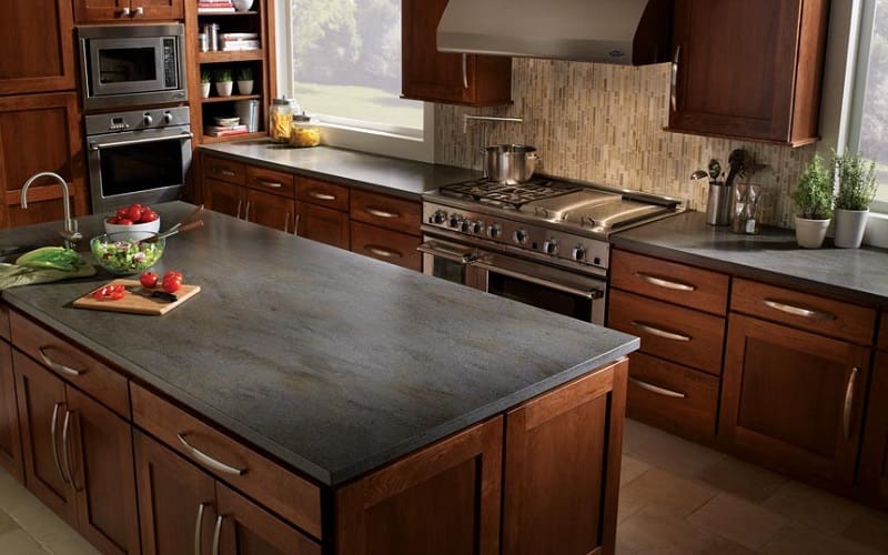 Slate Grey Granite With HoneyMarble Kitchen