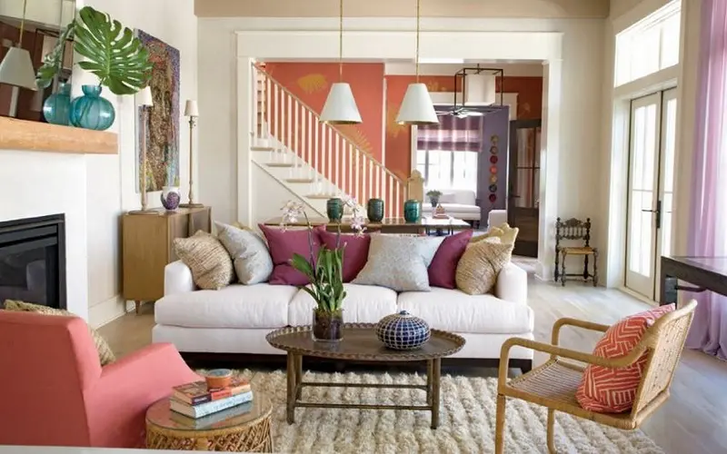 Living Room with Lilac and Peach Combination