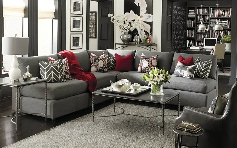Silver and Burgundy Color Living Room