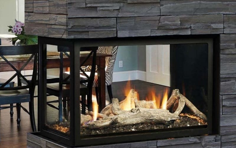 peninsula fireplace idea