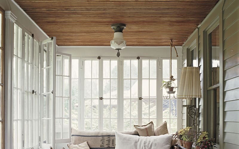 wood planks porch ceiling idea